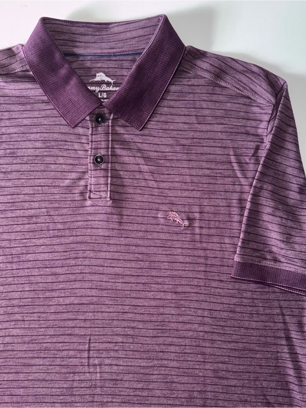 Tommy Bahama Polo Men’s L Purple Performance Striped Cotton Blend
